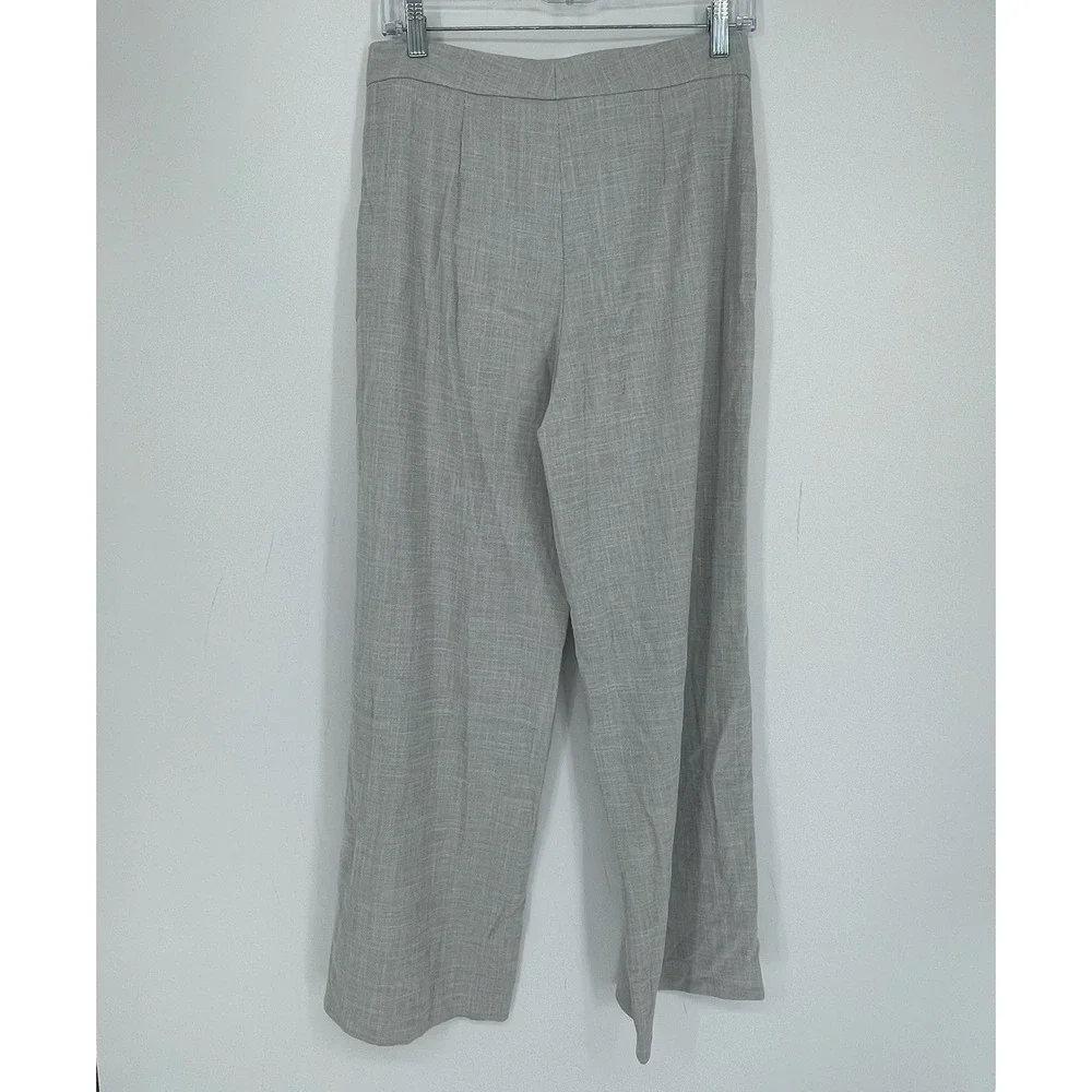 Zara Women's Gray Textured Flat Front Wide Leg Office Trouser Dress Pants Size S